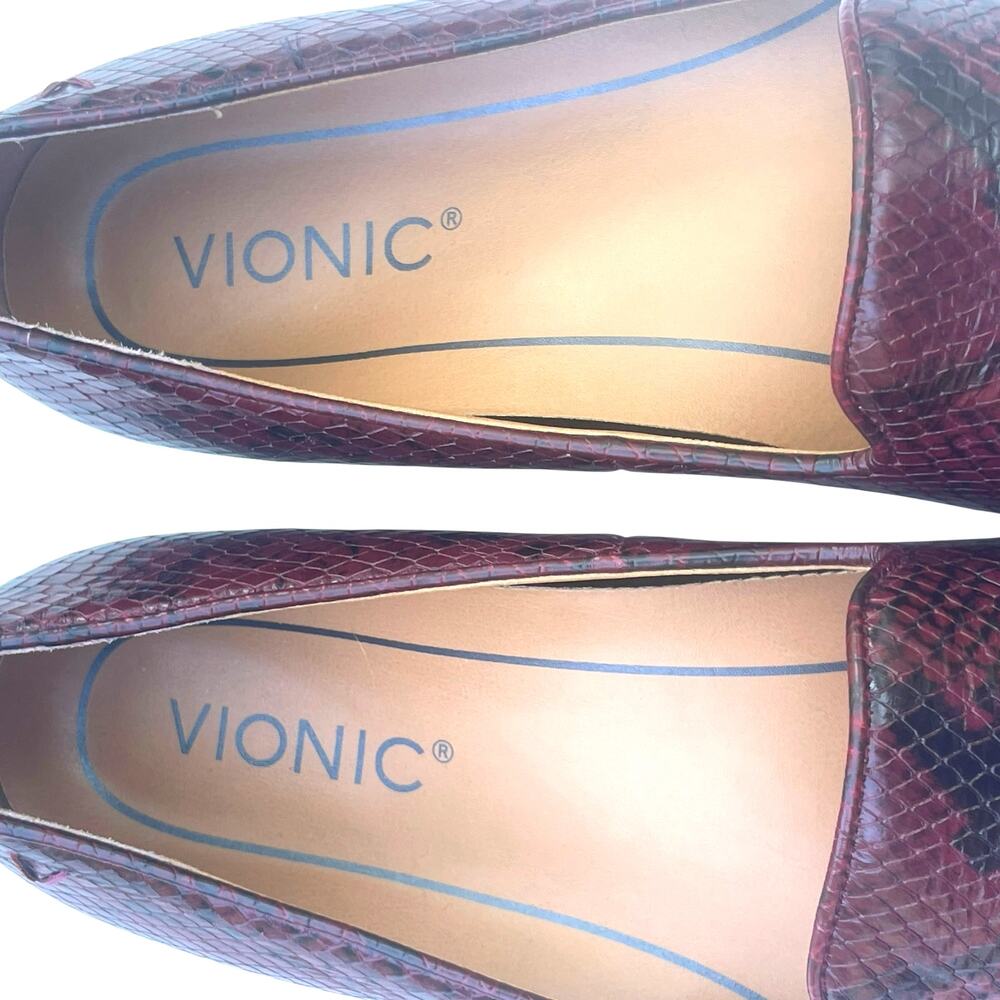 VIONIC Willa Boa Red Snakeskin Leather Slip-On Loafers Flats Comfort Shoe - Picture 10 of 16